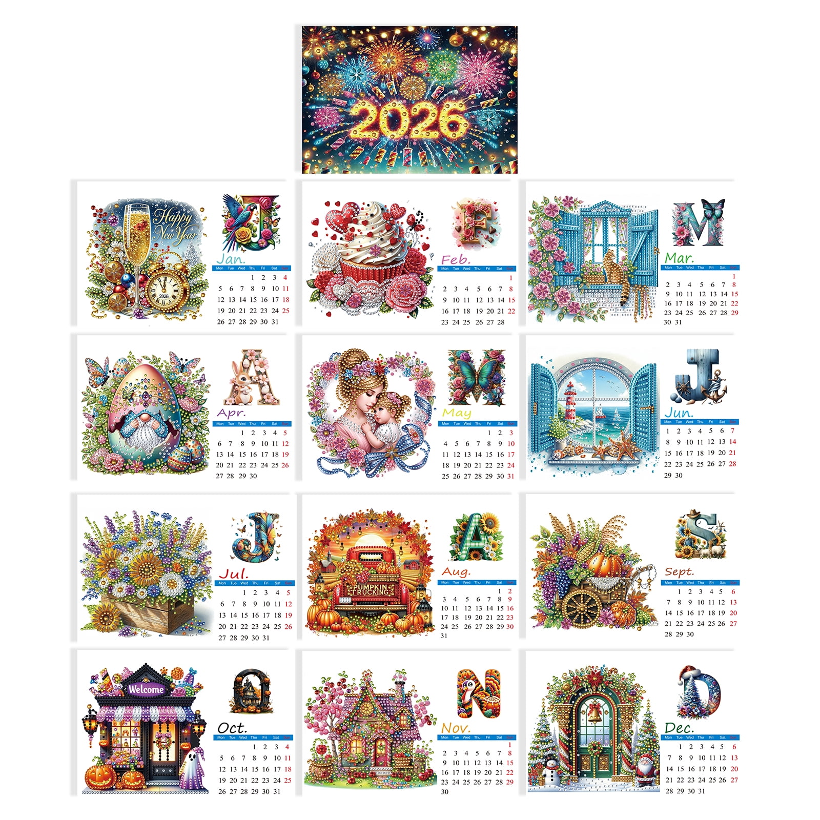 FLOPESN 2026 3Pcs DIY Diamond Art Painting Desk Calendar,Monthly Flip Tabletop Calendar,Thick Paper with To Do List for Home Office Planning