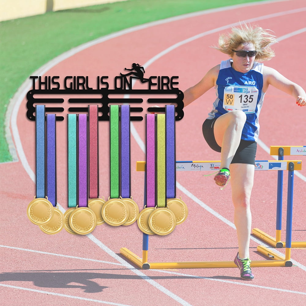 Medal Display Hanger Holder Hurdling Medal Holder 15.7" Awards Ribbon Hanger Medal Display Wall Rack Sports Medal Hanger Display for Women