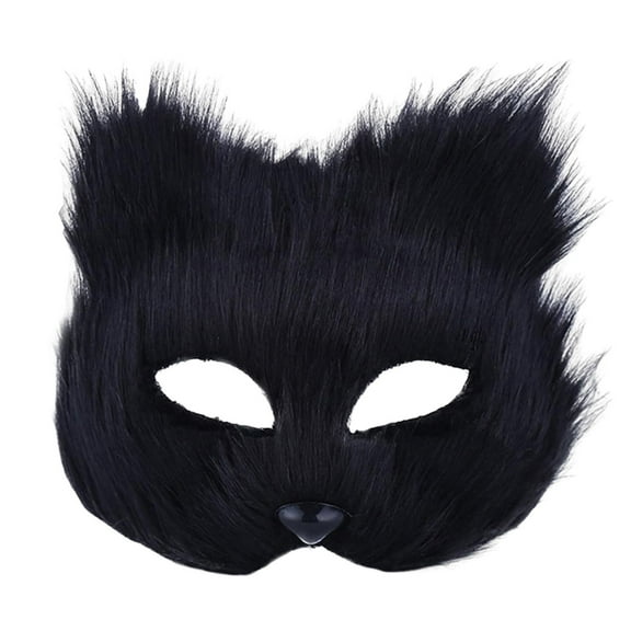 Adult Black Animal Plush Half-Face Guard - Soft /Plush,Realistic Design, Suitable for Halloween//Dance/Masquerade