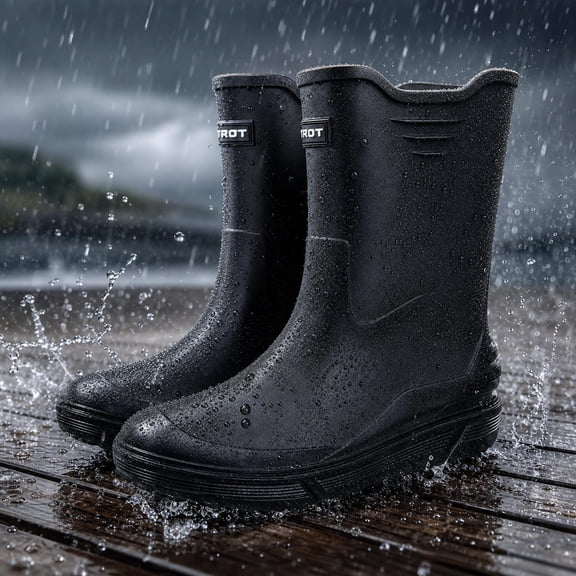 Rain Boots for Men, Non-Slip Waterproof Rubber Boots Outdoor Garden Mid Calf Muck Work Shoes Rainboots for Fishing Climbing, Size 7
