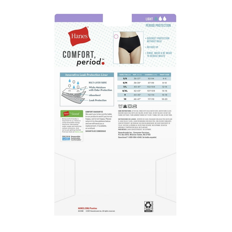 Hanes Women's Comfort, Period Moderate Leak Protection Brief Underwear, 3  Pack