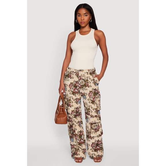 Women's Floral Jacquard Wide Leg Utility Pants