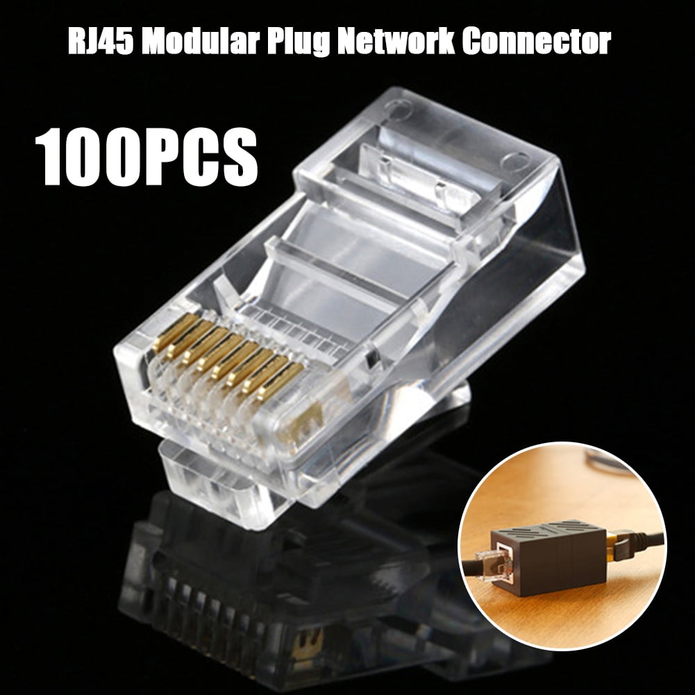 FosFun RJ45 CAT5 CAT5E CAT6 Connector 8P8C UTP Gold-Plated Ethernet Unshielded Crystal Head 100PCS per Bag
