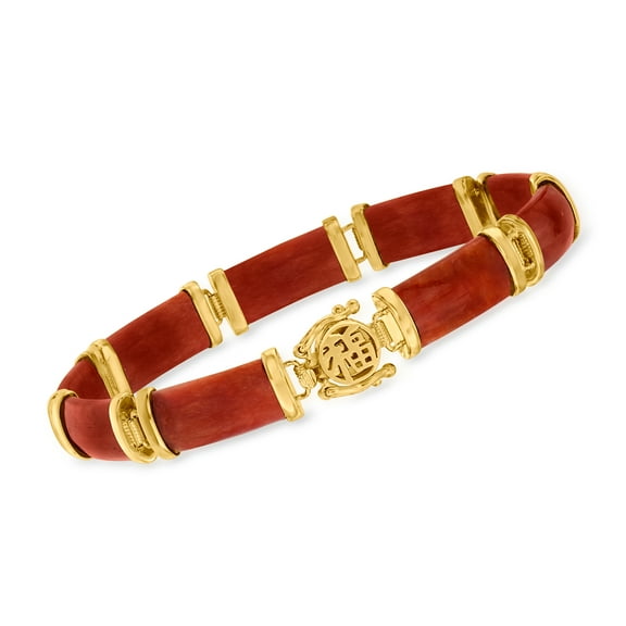 Ross-Simons Red Jade "Good Fortune" Bracelet in 18kt Gold Over Sterling, Women's, Adult