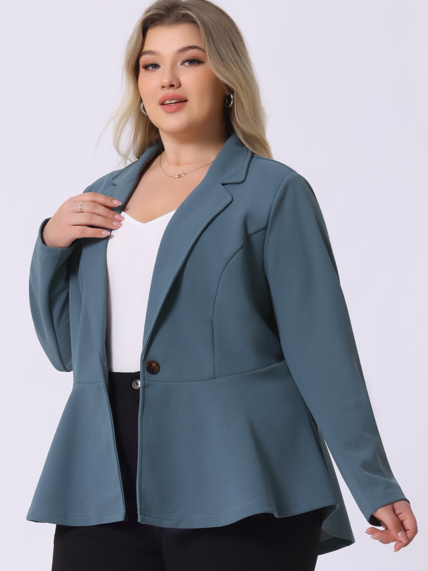Women's Plus Size Blazer Notch Panel Work Business Casual Suit Jacket 4X Grey Blue