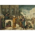 thumbnail image 2 of Workshop of Jacopo Tintoretto 18x14 Black Ornate Wood Framed Double Matted Museum Art Print Titled - Christ with the Adulterous Woman (1550 - 1580), 2 of 5