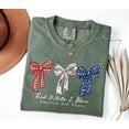 thumbnail image 4 of VibeNest Studio Unisex Red White and Blue Coquette Bows 250 Years America Patriotic Garment Dyed Graphic T-Shirt, 4 of 8