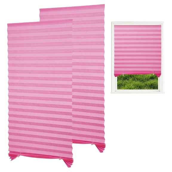 Uxcell 2 Pack Temporary Window Blinds, 23.6 x 71 Inch Self-Adhesive Pleated Blinds with 4 Clips Cordless No Drill Light Filtering Window Shade for Bedroom Kitchen Office, Pink