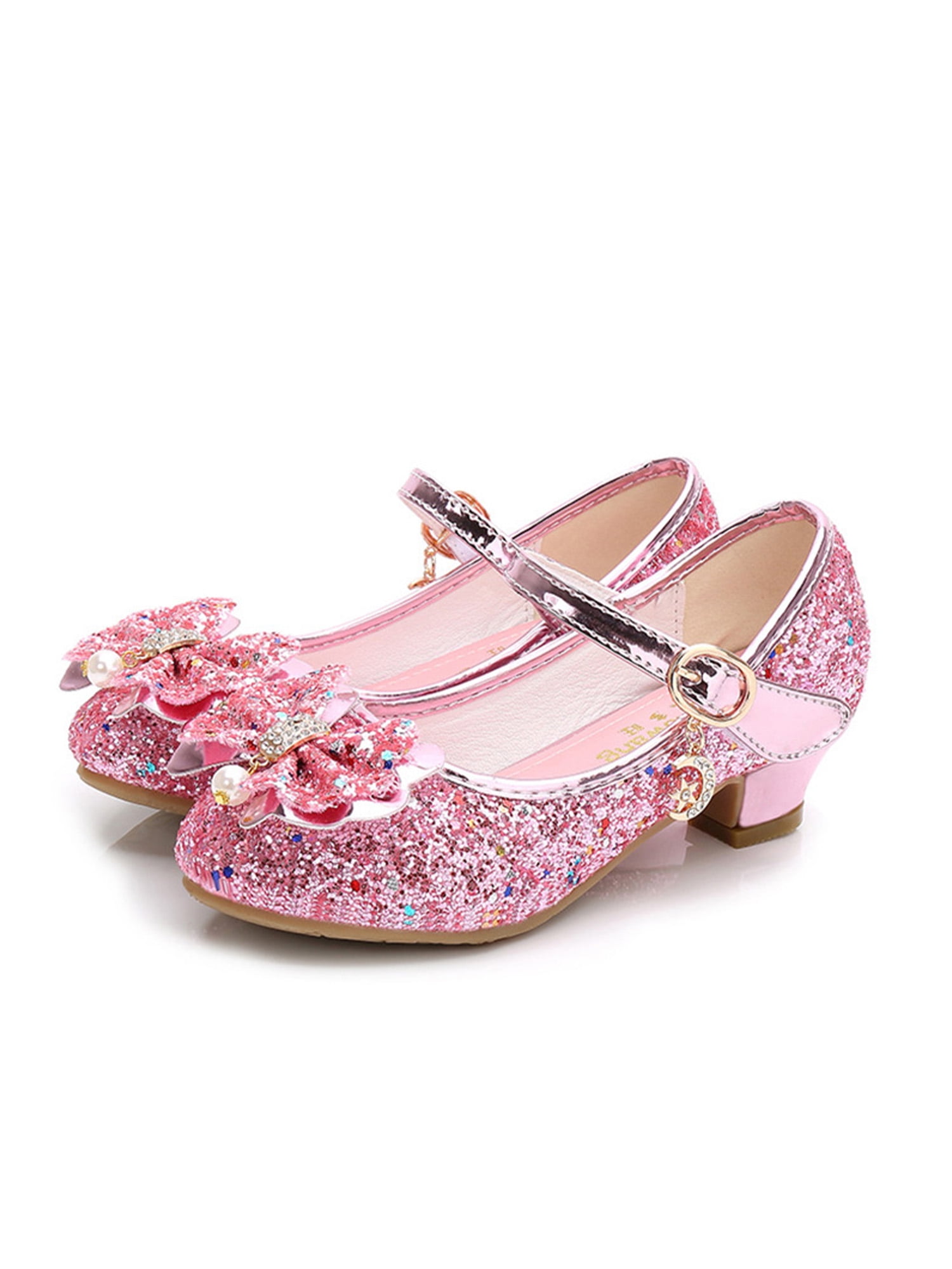 Eloshman Girls Dress Shoes Bow Mary Jane Sparkling Princess Shoe ...