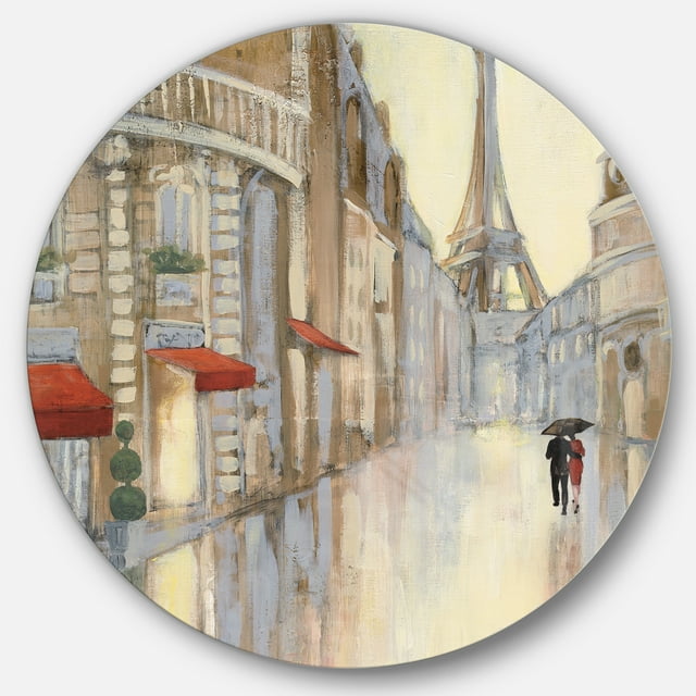 Designart 'Love in Paris III' Art Mural Cercle en Métal Style Campagnard Français - Disque de 36