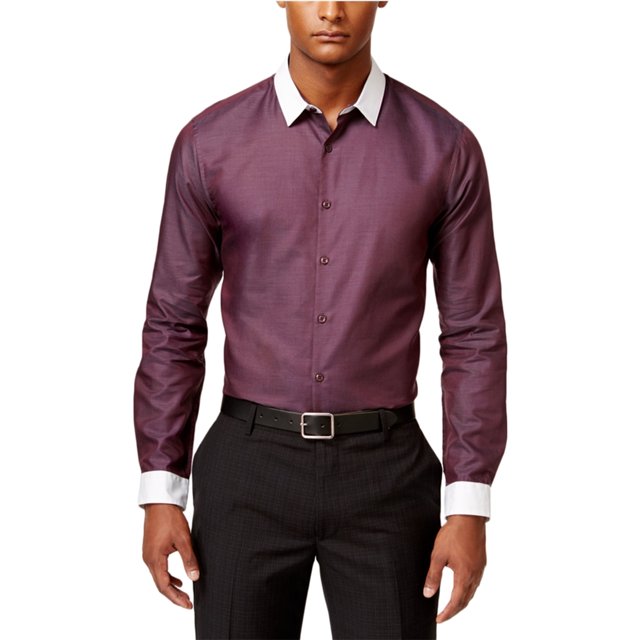 INC Camisa con botones de cambray para hombre, Púrpura, X-Large