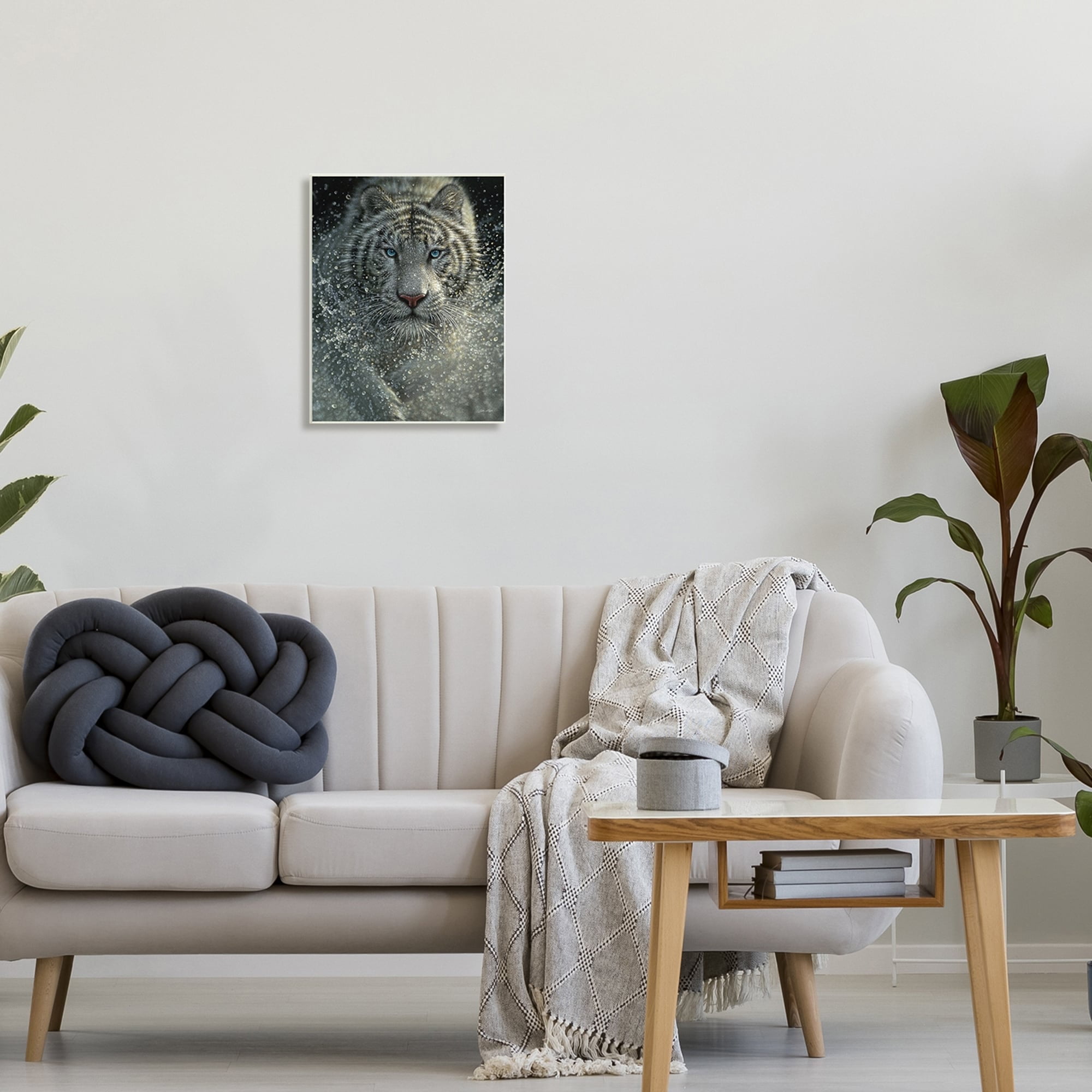 Stupell Industries Fierce White Bengal Tiger Running Water Splashing Portrait , 13 x 19, Design by Collin Bogle