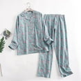 thumbnail image 2 of felwors Women's Cotton Flannel Pajama Set Cute Printed Long Sleeve Button Down Shirt Sleepwear Cute Pj Set Mint Green, M, 2 of 3