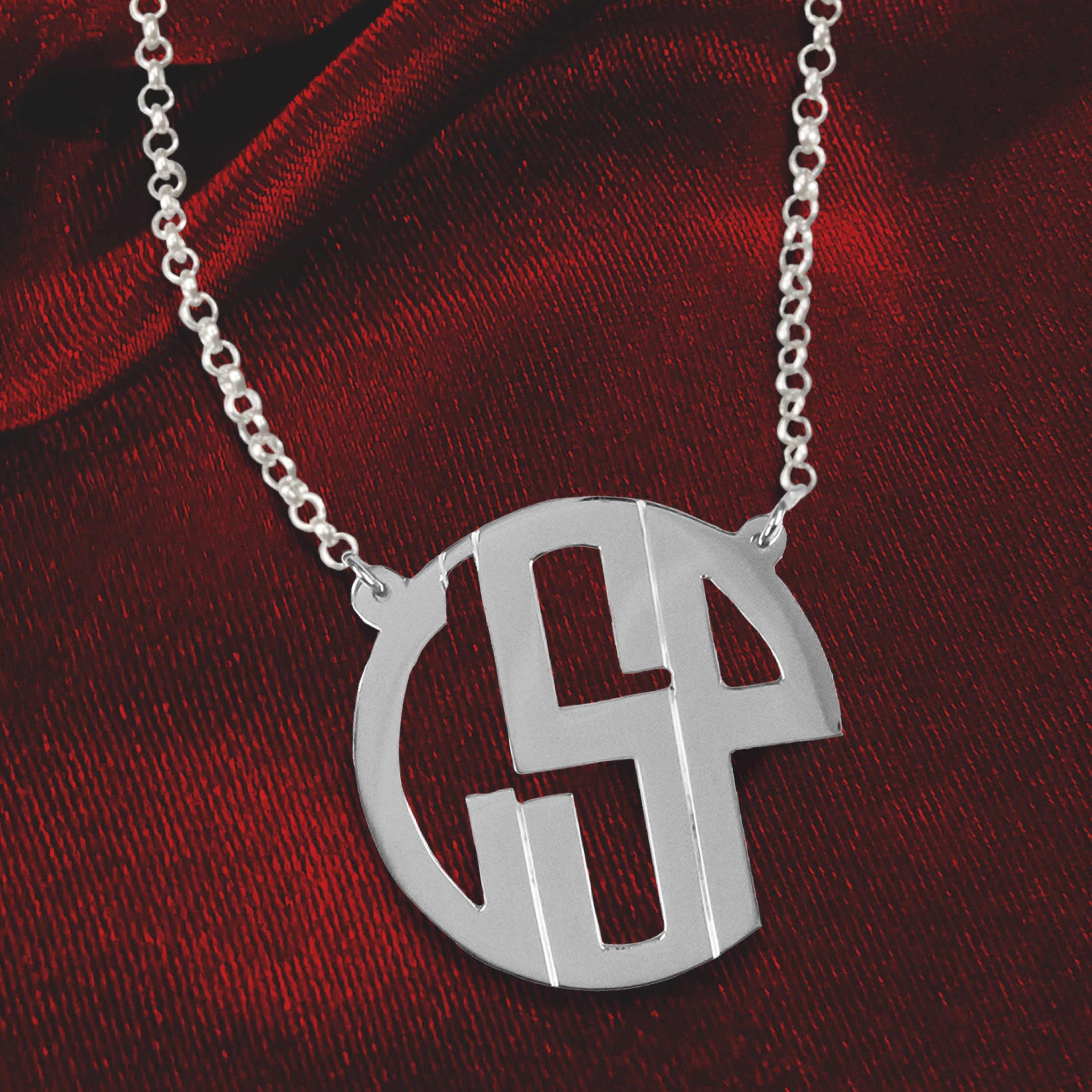 Personalized Monogram Necklace in a Deco Script 14K Gold Plated Sterling Silver and Sterling Silver
