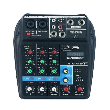 Portable 4-Channel BT Sound Mixing Console Digital Audio Mixer Built-in Reverb Effects for Recording DJ Network Live