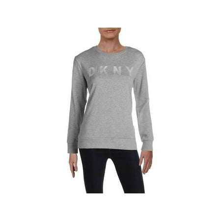 DKNY $69 Womens New Gray Printed Crew Neck Long Sleeve Casual Sweater XS B+B
