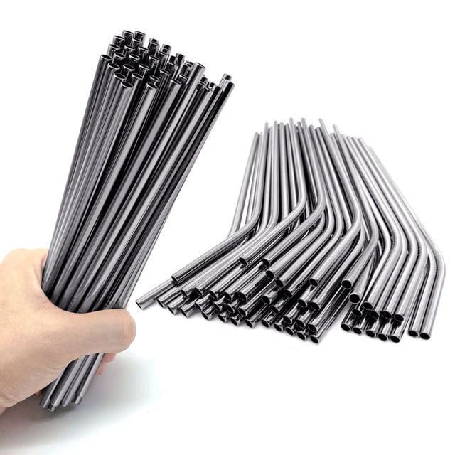 Paquete de 100 Popotes de Acero inoxidable Reutilizables ilios innova MIXTOS 50 piezas CURVOS 50 piezas rectos gris