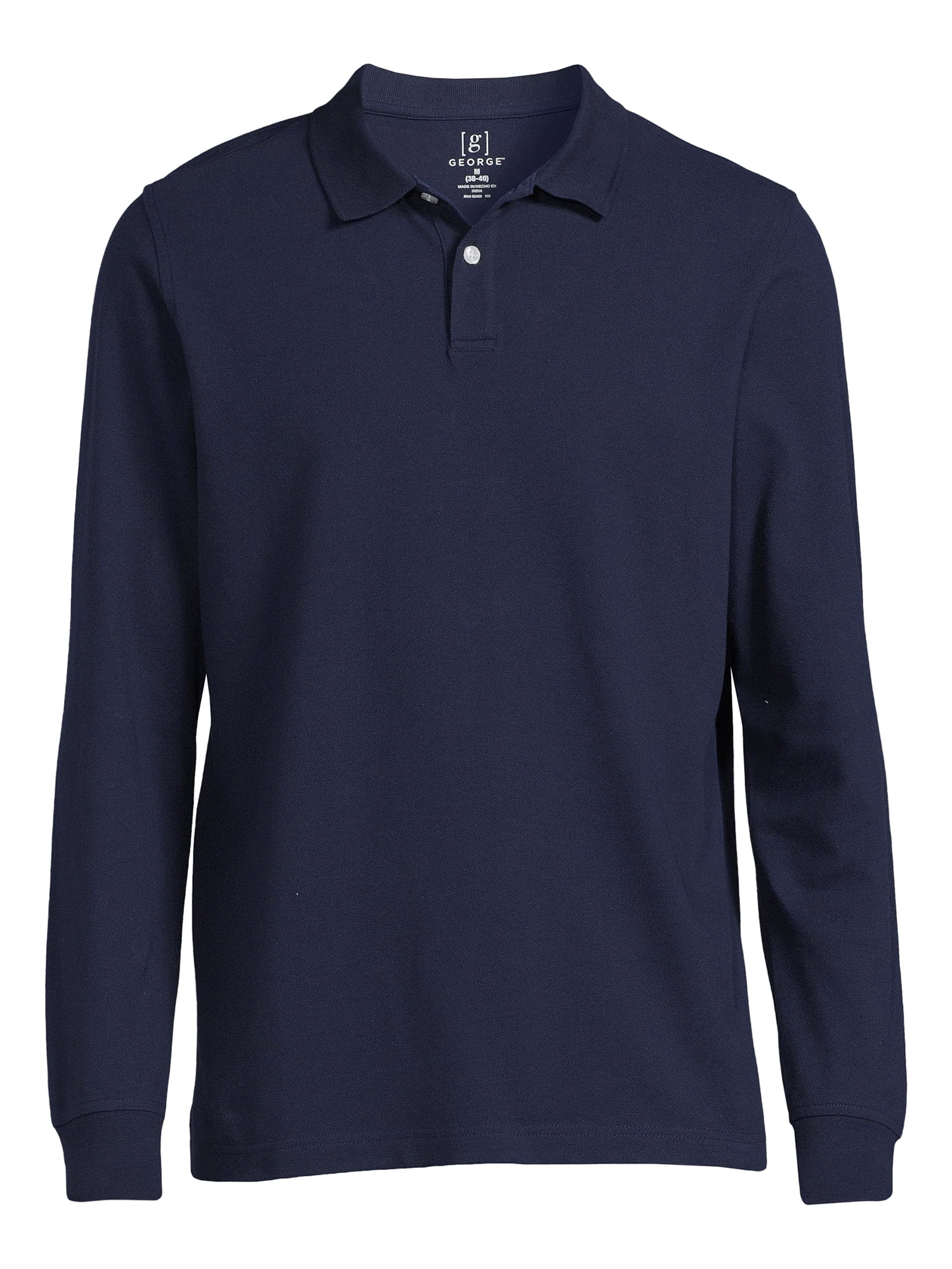 George Men's Pique Polo Shirt with Long Sleeves, Sizes S-3XL