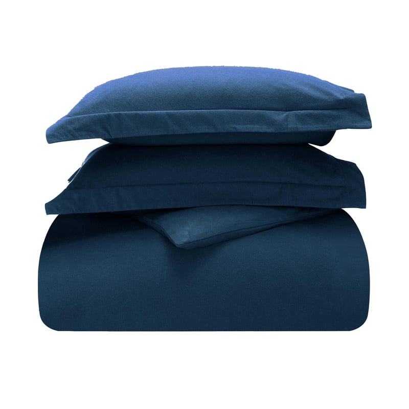 Superior Cotton Flannel Solid Duvet Cover Set, King/California King, Navy Blue