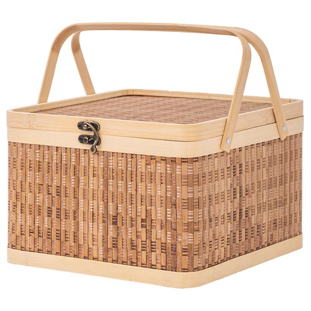Cesta de bambú tejida con asa para huevos, cesta portátil para guardar huevos, cesta de picnic