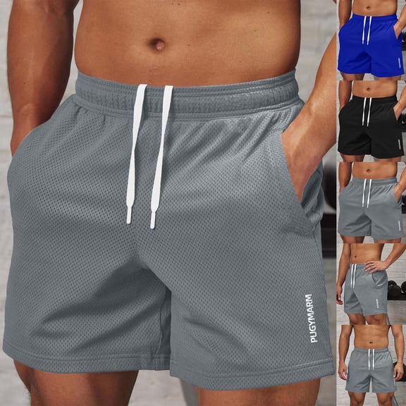 FengLS Summer Shorts for Men Quick Dry Mesh Workout Shorts Elastic Waist Drawstring Athletic Shorts for Gym & Running with Side Pockets