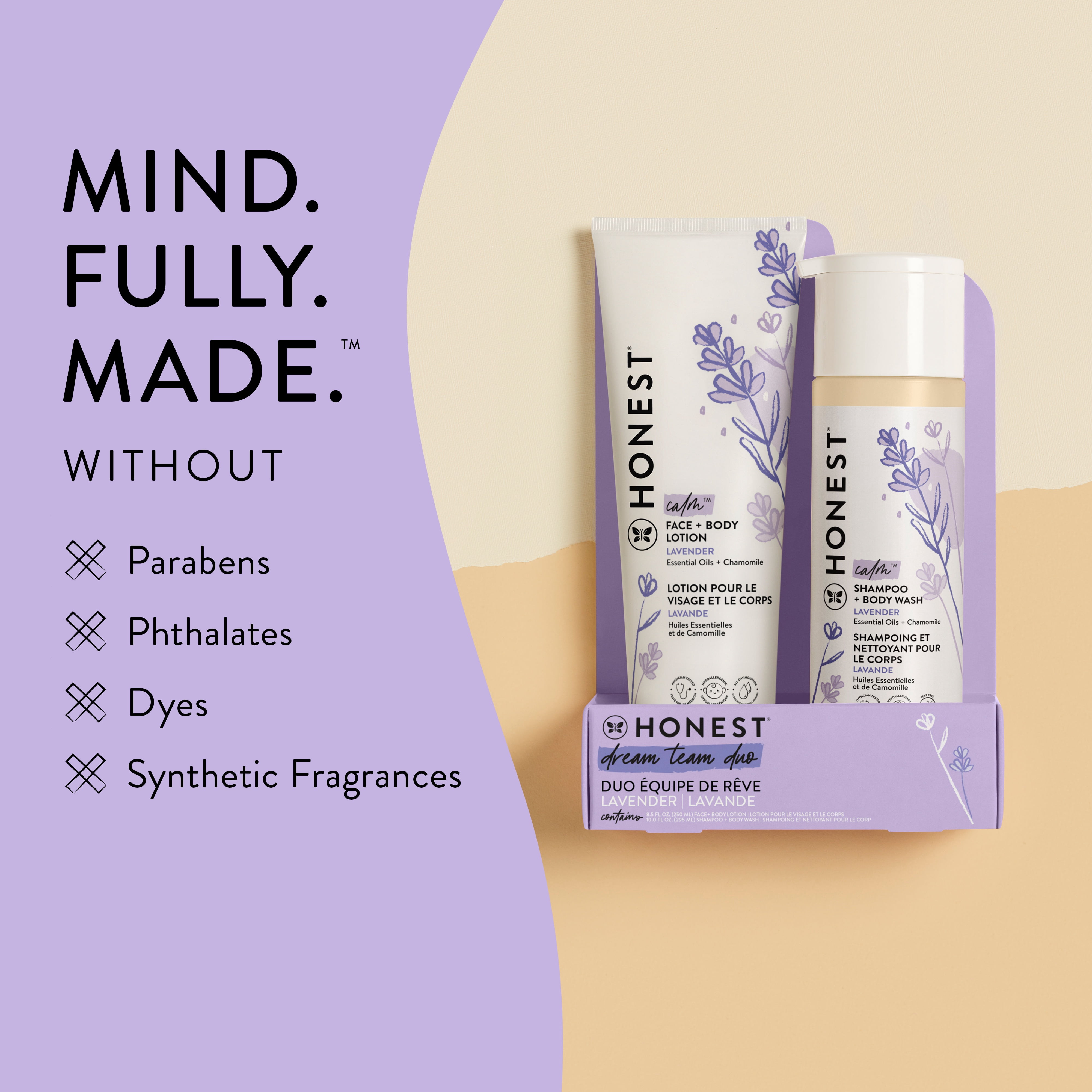 The Honest Company, Shampoo + Body Wash and Lotion Duo, Lavender, Calm, 18.5 Fl. Oz.