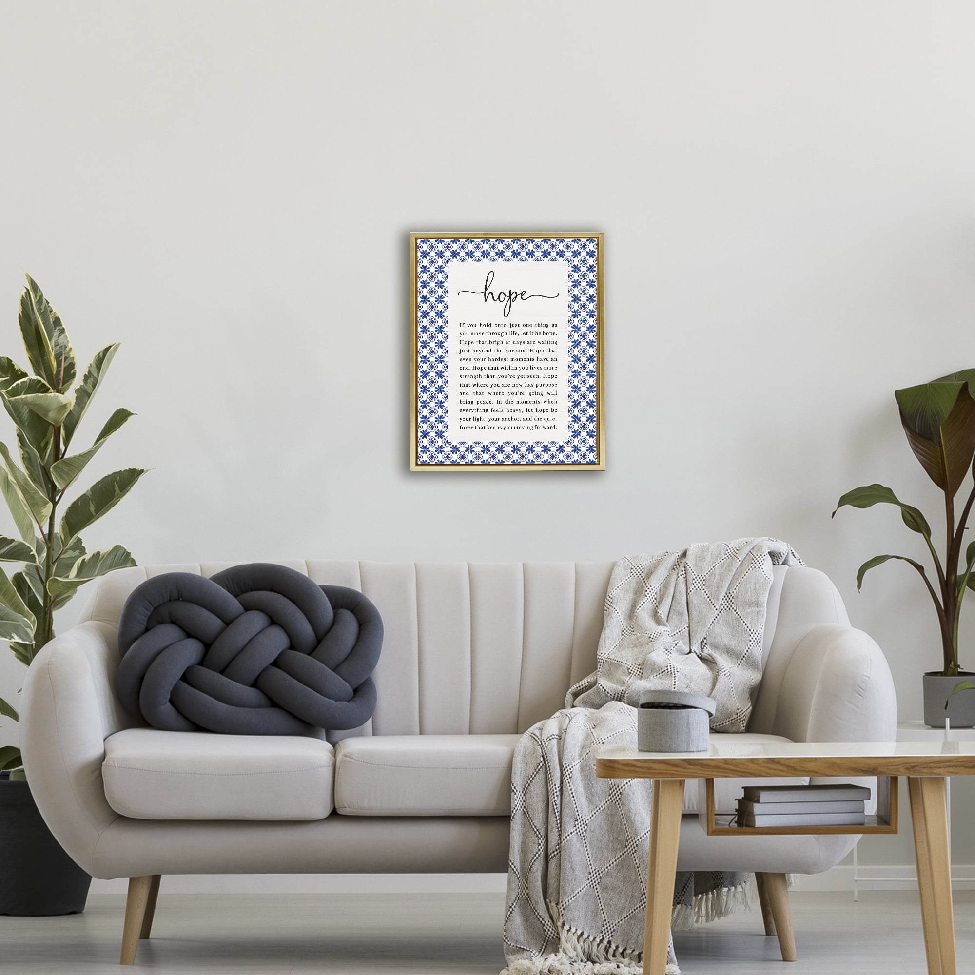 Hope For Brighter Days Gold Framed Floater Canvas Wall Art, design by Lettered and Lined