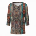 thumbnail image 5 of Towmus T Shirts for Women Loose Fit V Neck Ladies Tops 3/4 Length Boho Print Graphic Tees Lightweight Womens Blouse, 5 of 5