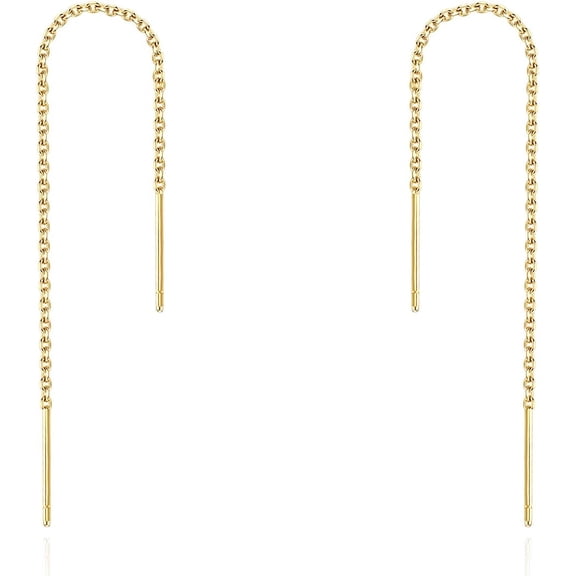 925 Sterling Premium Silver Threader Pull Through Earrings For Women Cubic Zirconia Teardrop/Round/Simple Dangle Chain Earring[s385]