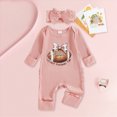 thumbnail image 2 of mgoYE Newborn Baby Girl Boy Fall Outfit Romper Football Golf Court Embroidery Long Sleeve Jumpsuit Bodysuit Cute Infant Clothes with Headband(Light Pink,0-3 Months), 2 of 6