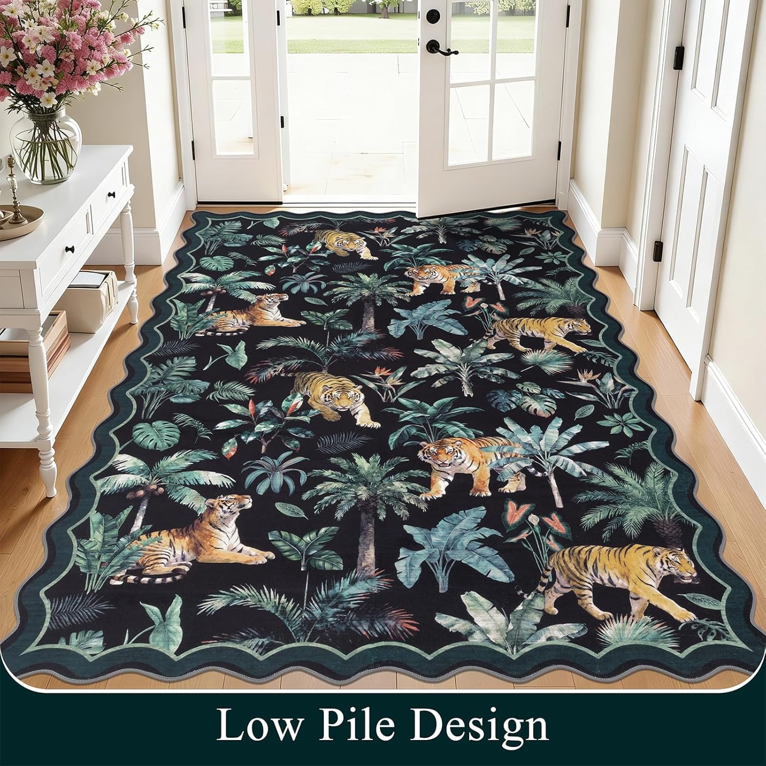 MJIAexp Jungle Animal Print 5x7 Area Rugs for Living Room, Green Soft Washable Rugs for Bedroom Ultra-Thin Non-Slip Modern Rug, Stain Resistant Rug Carpet for Dining Room