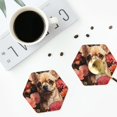 thumbnail image 4 of Honeii Vintage Red Flower Chihuahua print Leather Coaster Set of 4, ideal for safeguarding your furniture from drinks spills and effortless cleanup-Hexagon, 4 of 6