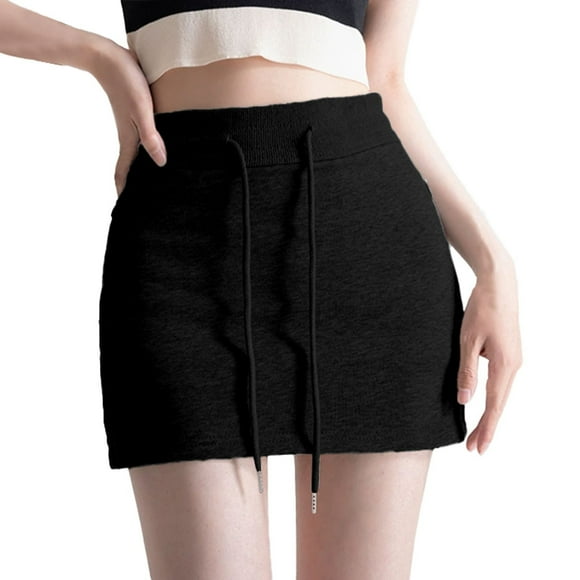 Fgnfyis Tennis Skirts for Women Style Drawstring Sports Skirt with Zipper Pocket High Waist A Line Half Skirt Womens Skirts Black M