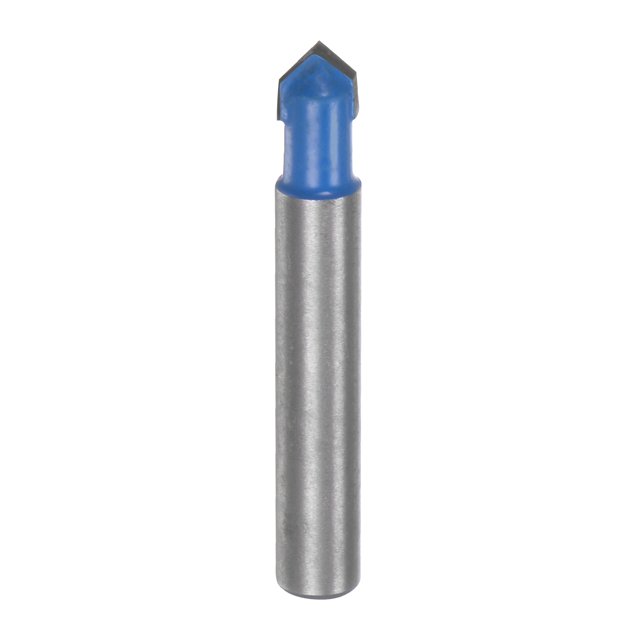 Router Bit 1/4" Shank 1/4" Dia 90 Degree V Type End Mill Carbide Edge Trimmer, Blue