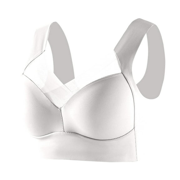V Neck Mesh Wireless Bras for Women Push Up Sport Bralette White 36