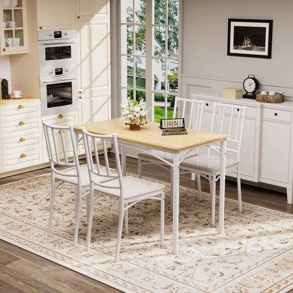 5-Piece Dining Table Set with 4 Chairs, Industrial Kitchen Table Counter Set for Kitchen, White