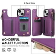 thumbnail image 6 of Wallet Case for Apple iPhone 15, with Crossbody Shoulder Strap & Hand Wrist Cards Holder Zipper Pocket Stand Feature Full Protective Shockpoof Phone Case for iPhone 15, Darkpurple, 6 of 8