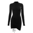 thumbnail image 1 of Vestido ajustado fruncido para mujer, elegante, de moda, de color puro, de manga larga, con cordón, para fiesta navideña, negro M, 1 of 12