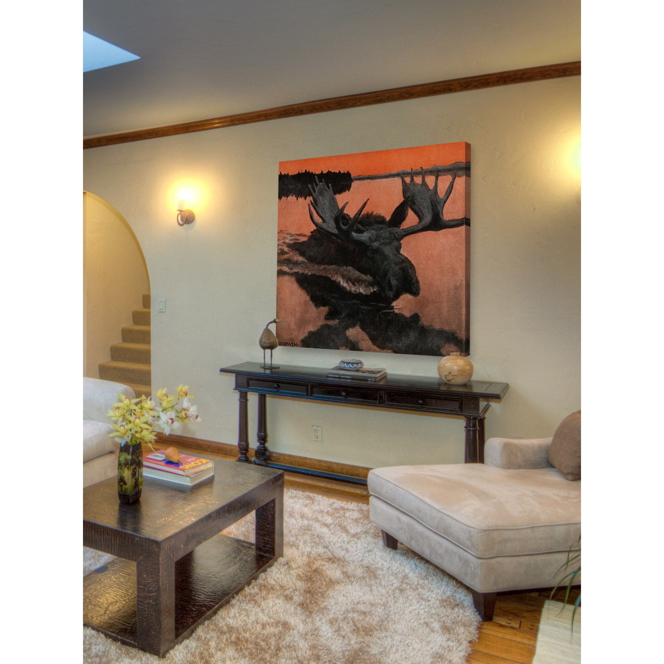 "Swimming Moose" Painting Print on Wrapped Canvas