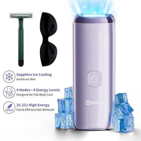 NICEBAY IPL Hair Removal Device with Sapphire Ice Cooling, At-Home Comfort Hair Remover for Women & Men, 4 Levels, Auto Flash, Face & Body