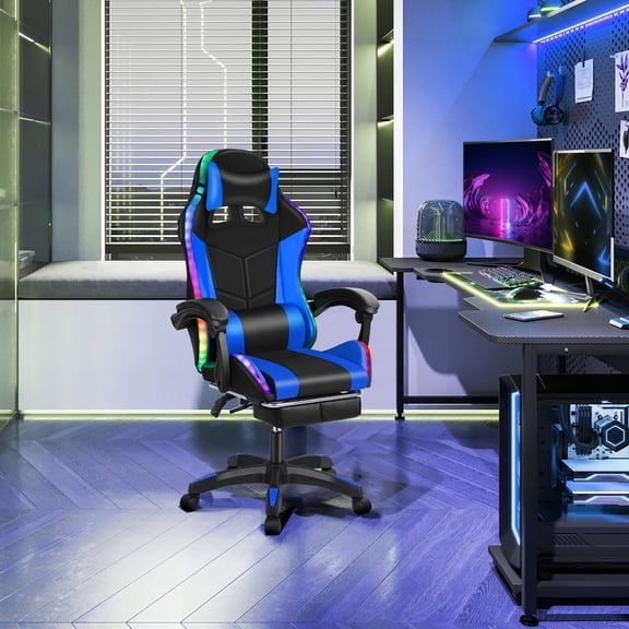 Baellsa Ergonomic Massage Gaming Chair – Bluetooth Speakers, LED Light, Retractable Footrest, Height Adjustable