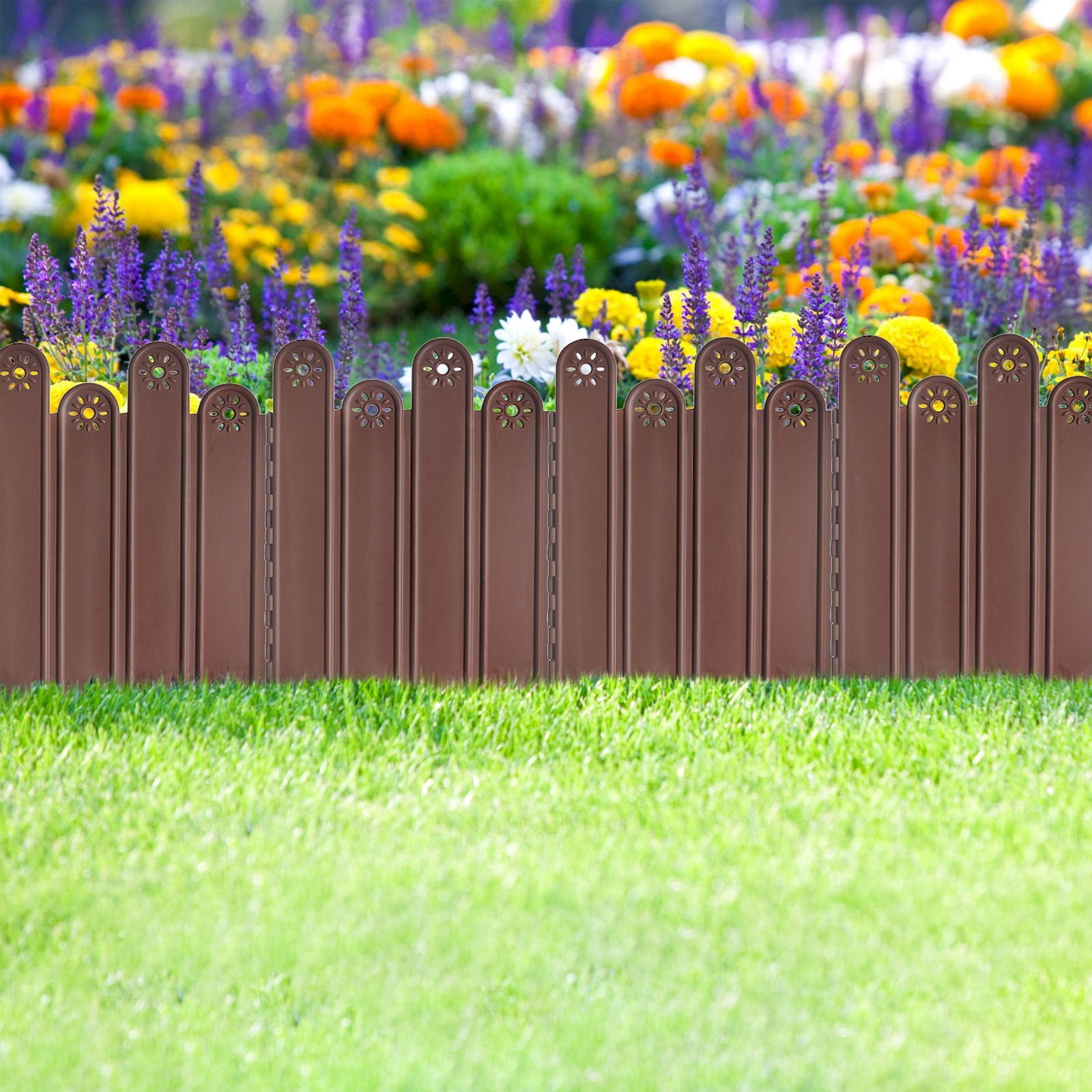 Clearance! Haidf 5Pcs Garden Fence, Connectable Landscape Edging, No Digging Plastic Border Fence for Flower Bed, Lawn, and Decorative Yard Patio, Garden Edging Fence, 8.3"W x 9.8"H, Brown