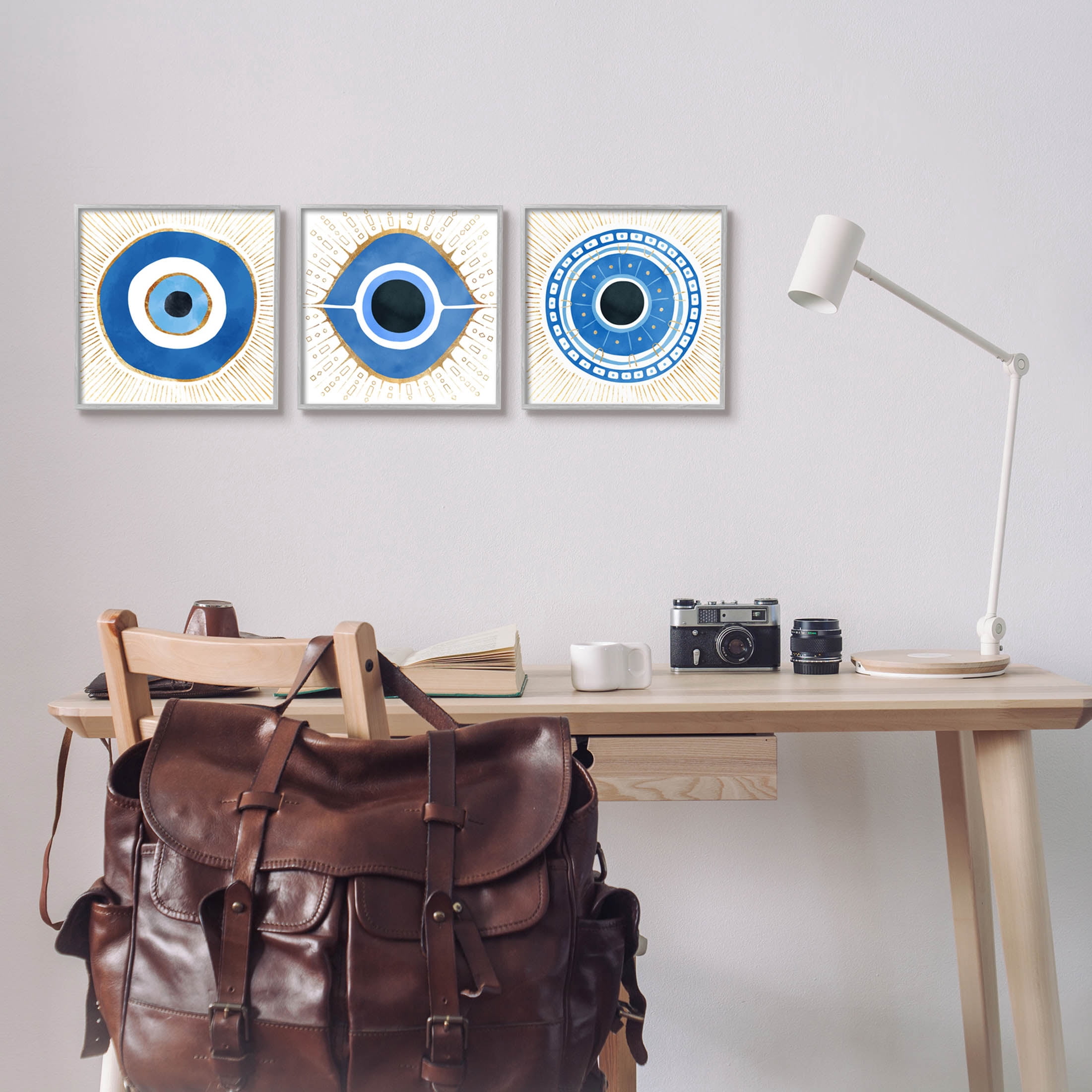 Stupell Industries Spiritual Evil Eye Mati Symbol Graphic Art Gray Framed Art Print Wall Art, Set of 3, Design by Ziwei Li