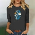 thumbnail image 2 of Charella Women's Floral Printed Tops Flower Graphic Tee Casual Crew Neck 3/4 Sleeve Shirts Loose Fit Clothes (S, Gray), 2 of 6