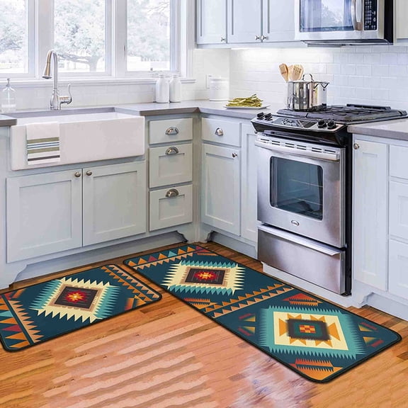 Boho Kitchen Rugs and Mats for Floor, Non-Slip Backing Kitchen Mat Set of 2 Home Bohemian Decor Anti Fatigue Kitchen Rug Sets with Runner for Kitchen 17"x47.2" 17"x30"