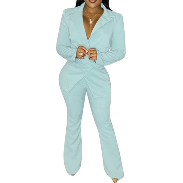Txlixc Office Lady Traje de 2 piezas Slim Fit Color sólido Mujeres Blazer y conjunto de pantalones de trabajo para ropa casual Fiesta de negocios Txlixc Moda