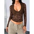 thumbnail image 6 of Women Y2K Lace Crop Top U Neck Bow-Knot Club Concert Clothes Going Out Tops Brown XXL, 6 of 7