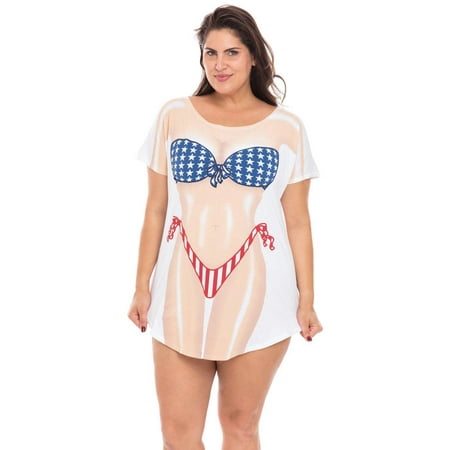 Stars & Stripes Fun2Wear Cotton Cover-Ups for Women Swimwear Bikini Nightie T-Shirts