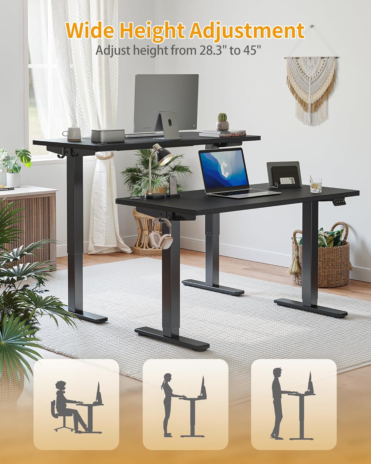 CubiCubi Electric Standing Desk, 55 x 24 Inches Height Adjustable Sit Stand Desk, Ergonomic Home Office Computer Workstation, Black