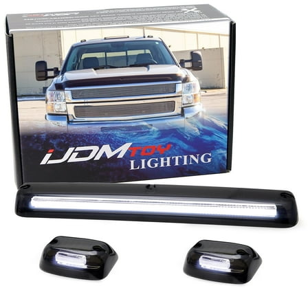 3pc-Set Direct Fit Black-Out Lens Xenon White Full Strip LED Cab Roof Clearance Light Kit For 2007-2014 Silverado/Sierra 2500 3500 HD